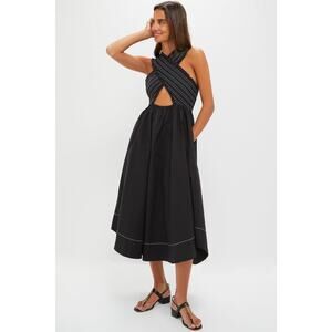 GANNI Black Washed Stretch Cotton Smock Midi Dress Size 4 NWT Retail $325